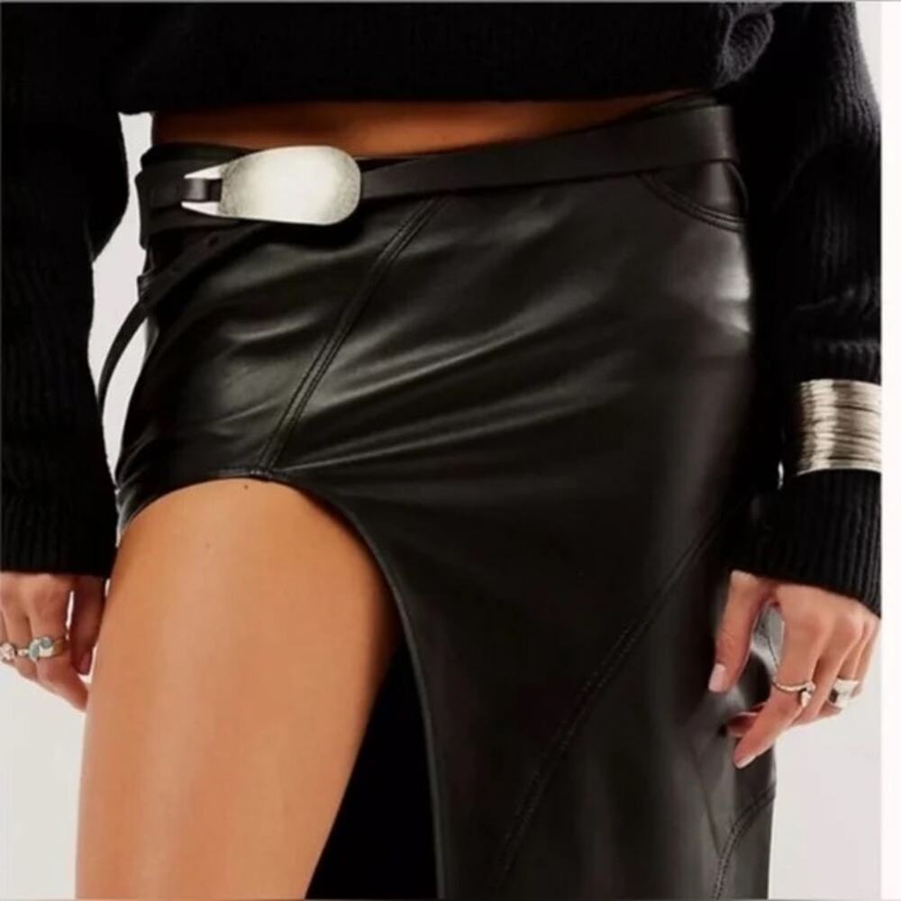 Free People Oyster Bay Leather Belt –Black/Fawn/Butter Cup Antique Silver Buckle